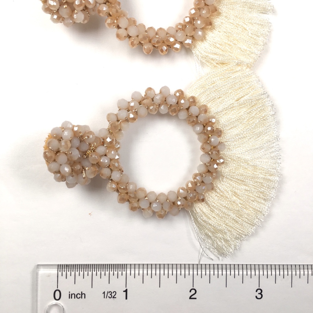 Beaded Hoop Tassel Geometric Statement Earrings - Picture 3 of 6